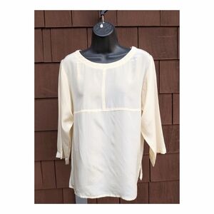 Vintage Carole Little silk short sleeve white cream crew neck blouse 6